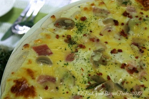 Baguio Chives Bistro Cafe - Eat 'n Share bacon and mushroom melt pizza