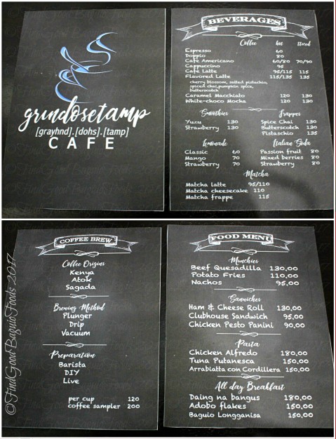 Baguio Grindosetamp Cafe menu 2017